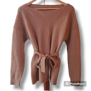 Madewell Sand Camel Colored Belted Wool Alpaca Blend Sweater